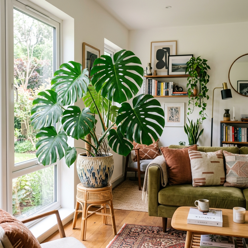 Vibrant Monstera plant in a modern living room