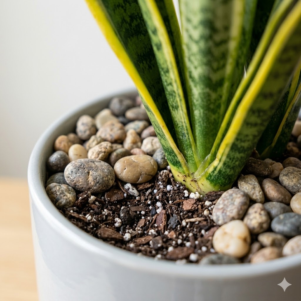 Snake Plant Detail with Pebbles